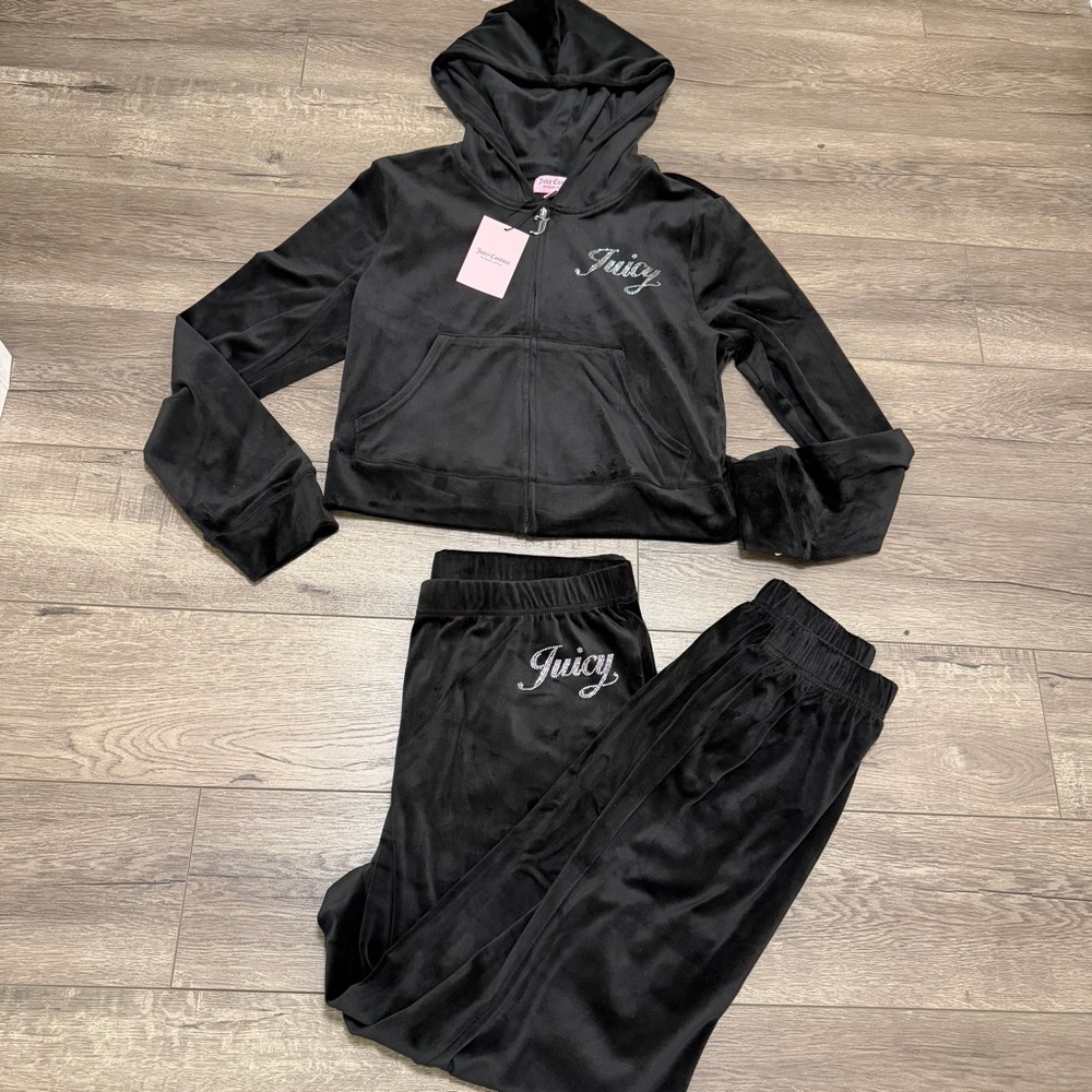 Juicy Couture Black Liquorice Velour Track Suit Tracksuit Set NWT $199 Sz L
